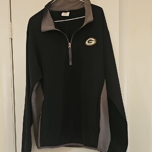 NFL Men's Black Quarter-Zip Pullover with Gray Trim and Green Logo